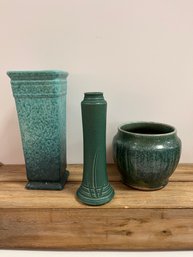 1 -Nichibei Pottery Vase, 1- Signed Planter & 1 - Roseville Tourmaline Turquoise Vase