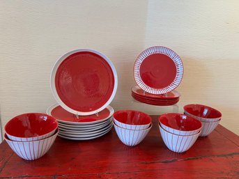 Red Pottery Plates And Bowls Made In Portugal Dishwasher/microwave Safe