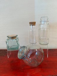 Clear Glass Canister Lot: Planters, Cork Top And More