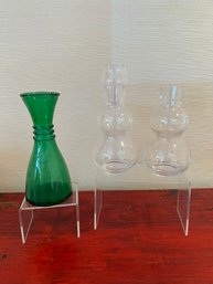 2-Genie Bottle Glads Decanter: One Doesn't Have Top And Green Carafe