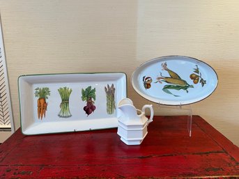 Haeger Pitcher, Over And Back Made In Italy Serving Tray, And Fruit/vegetable Platter