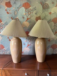 Pair Of Vintage Beige/cream Porcelain Table Lamps