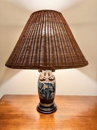 Asian Style Lamp With Wicker Lamp Shade