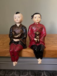 Chinese Poracelian Boy And Girl Sitting Figures