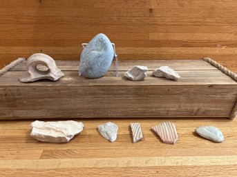Pottery Pieces, Fossils And Rocks