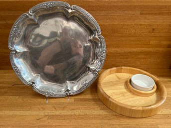 16 Round Wilton Armetale Tray And 12 Lipper Beechwood Chip And Dip