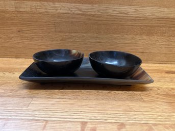 Polished Buffalo Horn Bowls And Tray