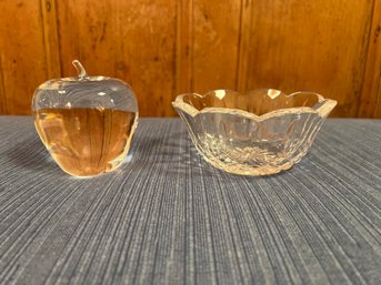 Waterford Crystal Bowl And Steuben Crystal Apple