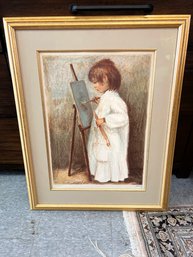 Signed Lithograph Of Child Painting