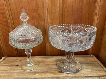 Crystal Pedestal Bowl And Cut Glass Candy Dish With Lid