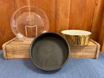 Hall Gold Casserole Dish, Aluminum Baking Pan And Pyrex Glass Pie Plate