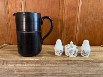 Coalport Salt/pepper And Condiment Jar And Scandinavian Hoganas Design Black Pitcher