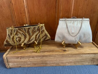 Ande Silver Purse And Brown And Gold Beaded Purse