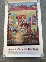 Signed Ralph Fasanella Poster: Americas Labor Heritage Family Supper