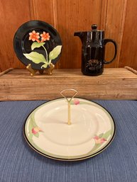 Futz Floyd Fleurs De Minuit Plate, Asian Coffee/tea Pot And Royal Doulton Cookie Tray