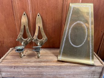 Brass Wall Hanging Candle Holders, And Book Holder