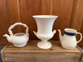 Wedgwood Argosy Of Etruria Tea Pot, Vase, And Bergdorg Goodman Made In Italy Teapot