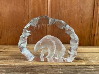 Mats Jonasson Signed Royal Krona 3152 Polar Bear In Ice Cave Crystal Sculpture