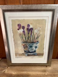 Purple And White Flowers In A Blur And White Pot Print