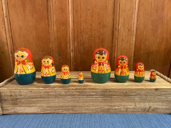 2- Hand Painted And Carved Nesting Matryoshka Russian Dolls