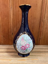 Limoges Blue Vase With Flowers