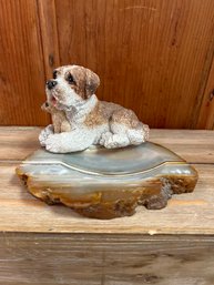 Resin Dogs On A Precious Stone Trinket Tray