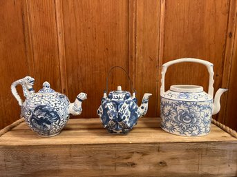 Vintage Porcelain Chinese Teapot Dragon Spout/Dragon Handle, Chinese Octagon Shaped Pot & Chinese Kang Hsi Po