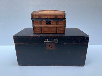1 Antique Trunk And 1 Antique Wine Box