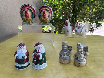 4- Sets Of Salt/pepper Shakers: Lenox, Santa, Snowman And Turky