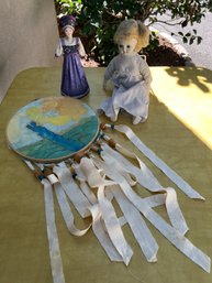 2- Porcelain Dolls And Wall Art