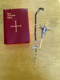 Religious Lot: Bible, Crucifix, And Rosary Beads