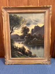 Signed Hudson River School Style Painting On Canvas