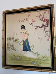 Oriental Woman Cherry Blossoms And Bamboo