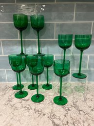 10 Tall Stem Green Glassware