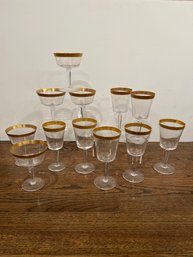 5- Sorbet Glassware, 7- Wine Glassware With Gold Trim