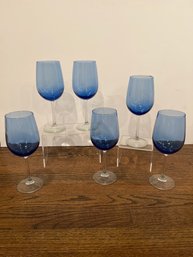 6-Blue Glass Wine Glassware
