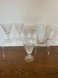 Waterford Pitcher And 3 Waterford Crystal Wine Glasses