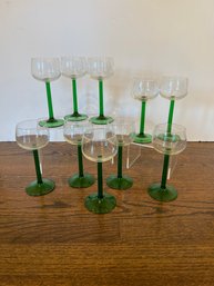 10- Green Stem Wine/cordial Glasses