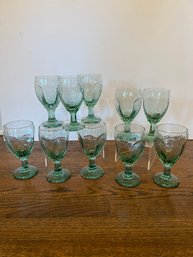 10 Green Tint Glass Water Goblets