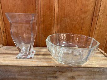 2- Contemporary Glass Vase And Bowl
