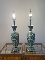 Tall Asian Style Green Lamps