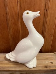 Vintage White Ceramic Duck With Yellow Eyes