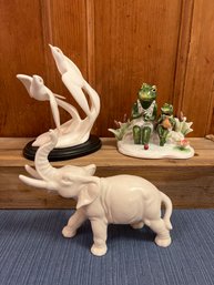 Lenox: Wind Dance, Lily Pad Lane Frogs, And Porcelain Elephant Figure With Crown Stamp