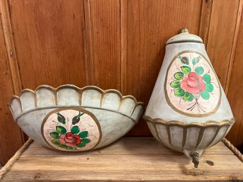 Handmade In Italy Ceramic Walling Hanging Urn And Basket