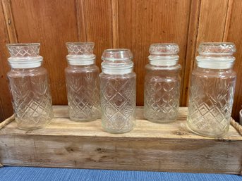 4 Planters Peanuts Glass Jars And 1 Smuckers