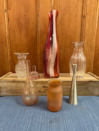 Mdina Glass Malta Vase, 2 Glass Vases, Pink Rosenthal Vase, Pewter Vase And Batsheva Vase