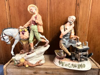 2- Porcelain Statues: Capodimonte Shoemaker  And Nardone Man With Horse