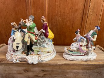 Made In Occupied Japan Porcelain Victorian Statues: Musicians And Sled Pushing