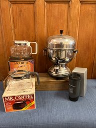 Farberware Stainless Steel Coffee Dispenser, 2 Mr. Coffee Replacement Decanters And Rockport Insulated Cip