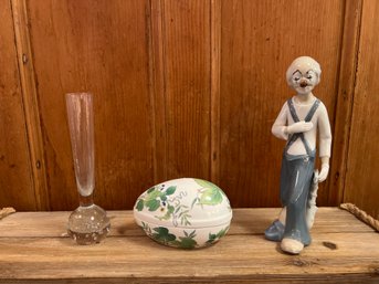 Bubble Weight Bud Vase, Mann Eda Fine China Egg And Casades Vintage Clown